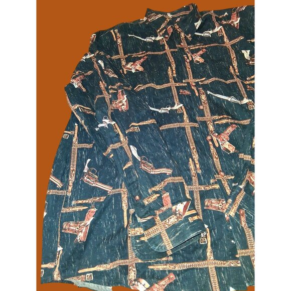 Western-Themed Long Sleeve Button-Up Shirt With Guns & Holsters Print - Picture 3 of 8